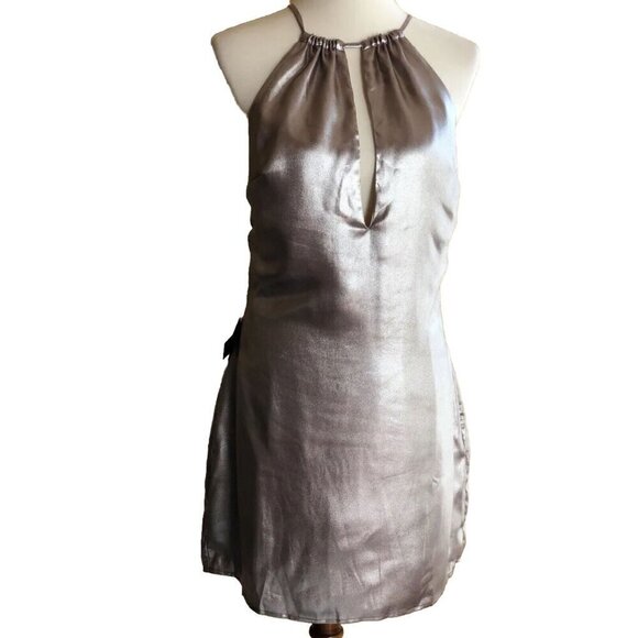 Nasty Gal Women’s In a Flash Halter Shimmer Deep V Mini Dress Size M $78 - Picture 2 of 12